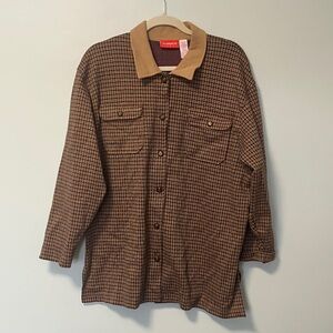 Liz Claiborne Houndstooth Brown Checkered Jacket with Tan Collar and Buttons